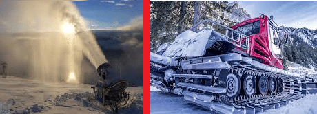 cannone a sinistra e gatto delle nevi a destra